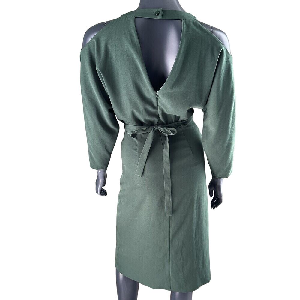 Topshop Cold Shoulder Green Cut Out Dress Size 2 V-neck - Picture 10 of 14